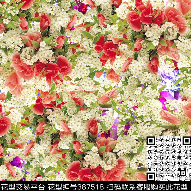 宝石花卉流行风格数码印花华亿平台下载（图片编号: 387518） - 瓦栏（Walan）