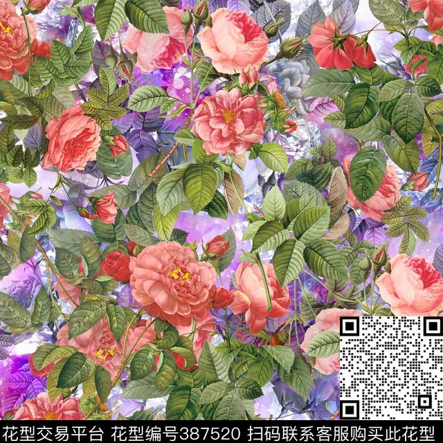 流行风格魔幻玫瑰数码印花华亿平台下载（图片编号: 387520） - 瓦栏（Walan）
