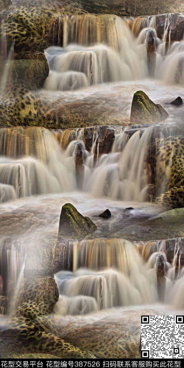 风景瀑布服装数码印花华亿平台下载（图片编号: 387526） - 瓦栏（Walan）