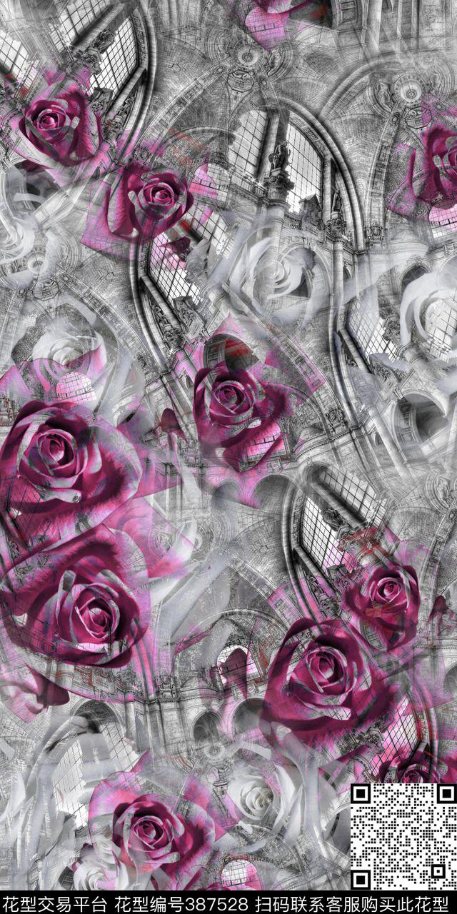 宫廷风景花卉数码印花华亿平台下载（图片编号: 387528） - 瓦栏（Walan）