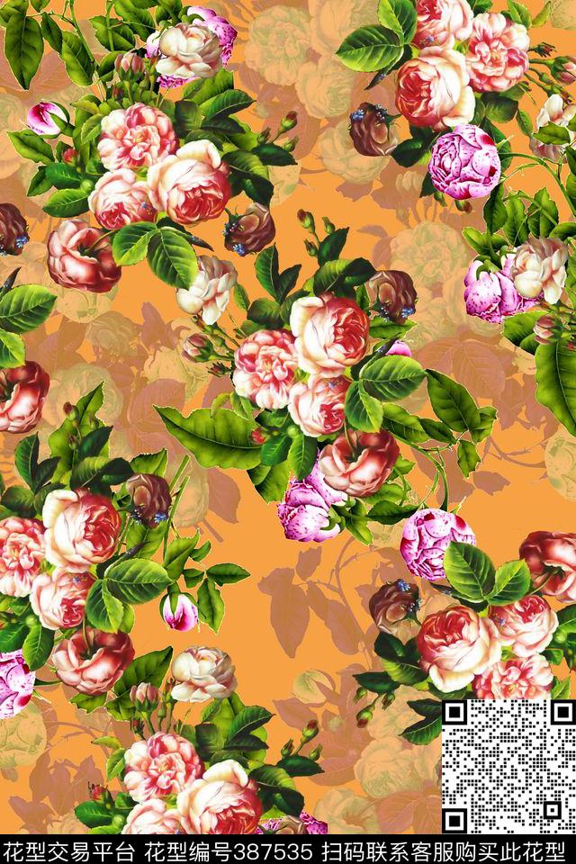 花卉满版花传统印花华亿平台下载（图片编号: 387535） - 瓦栏（Walan）