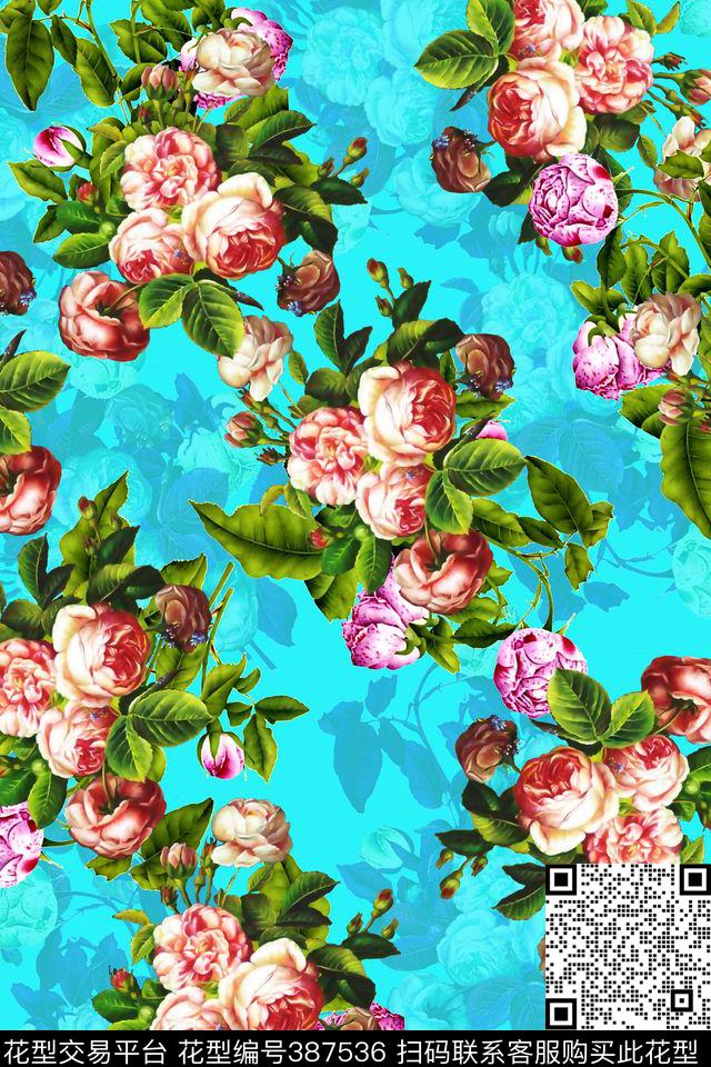 花卉满版花传统印花华亿平台下载（图片编号: 387536） - 瓦栏（Walan）