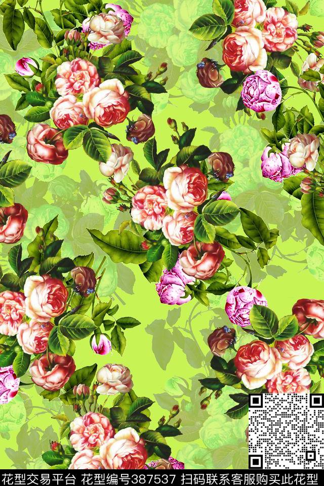 花卉满版花传统印花华亿平台下载（图片编号: 387537） - 瓦栏（Walan）