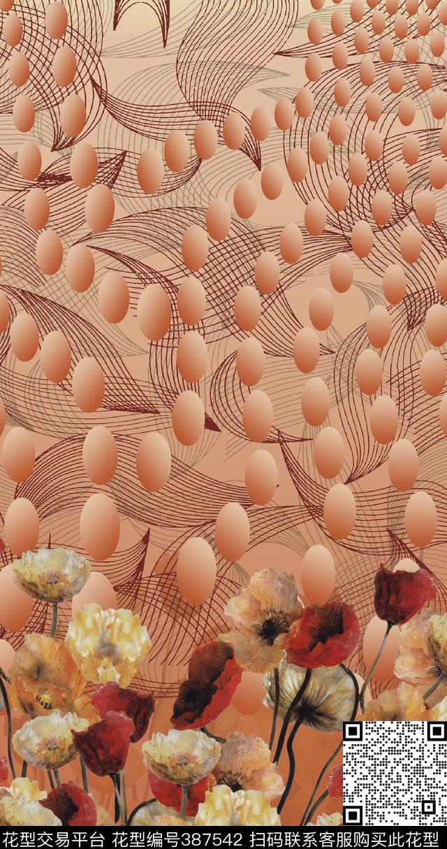 波点定位花卉数码印花华亿平台下载（图片编号: 387542） - 瓦栏（Walan）