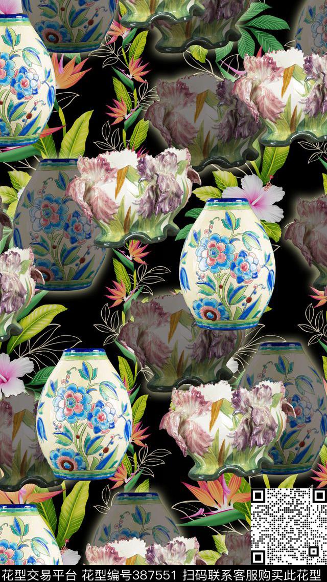古董花卉瓷器数码印花华亿平台下载（图片编号: 387551） - 瓦栏（Walan）