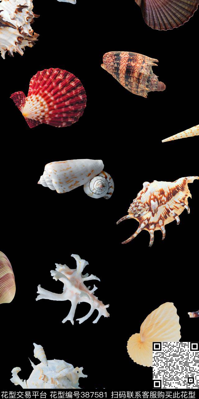 大气贝壳海螺男装数码印花华亿平台下载（图片编号: 387581） - 瓦栏（Walan）