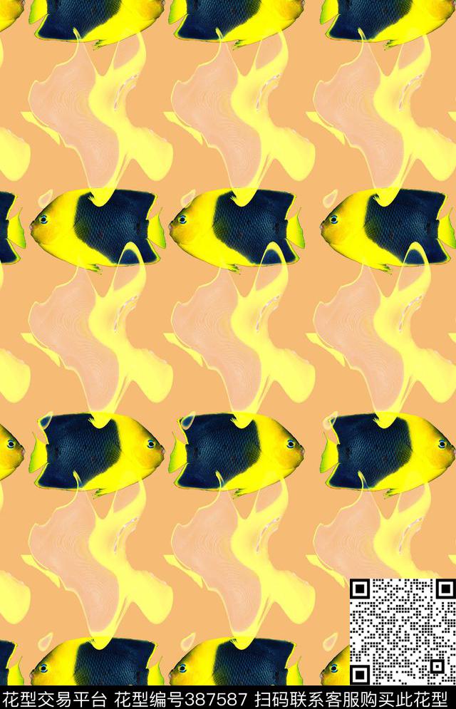 写意鱼儿动物印花数码印花华亿平台下载（图片编号: 387587） - 瓦栏（Walan）