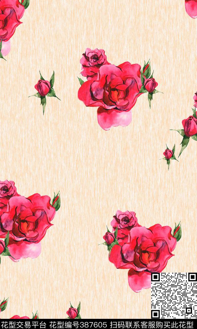 玫瑰水彩花卉写意水彩花卉传统印花华亿平台下载（图片编号: 387605） - 瓦栏（Walan）
