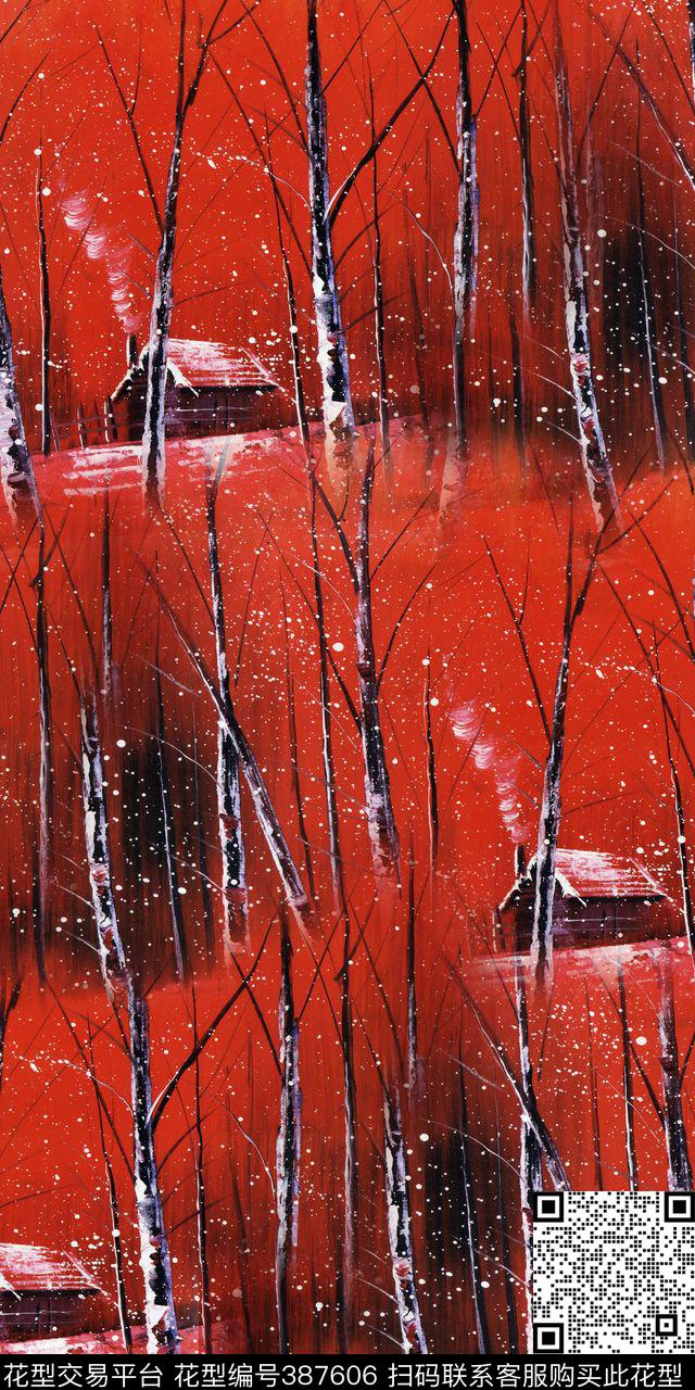 风景油画树林数码印花华亿平台下载（图片编号: 387606） - 瓦栏（Walan）