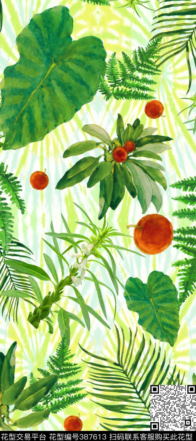 清新叶子植物花卉数码印花华亿平台下载（图片编号: 387613） - 瓦栏（Walan）