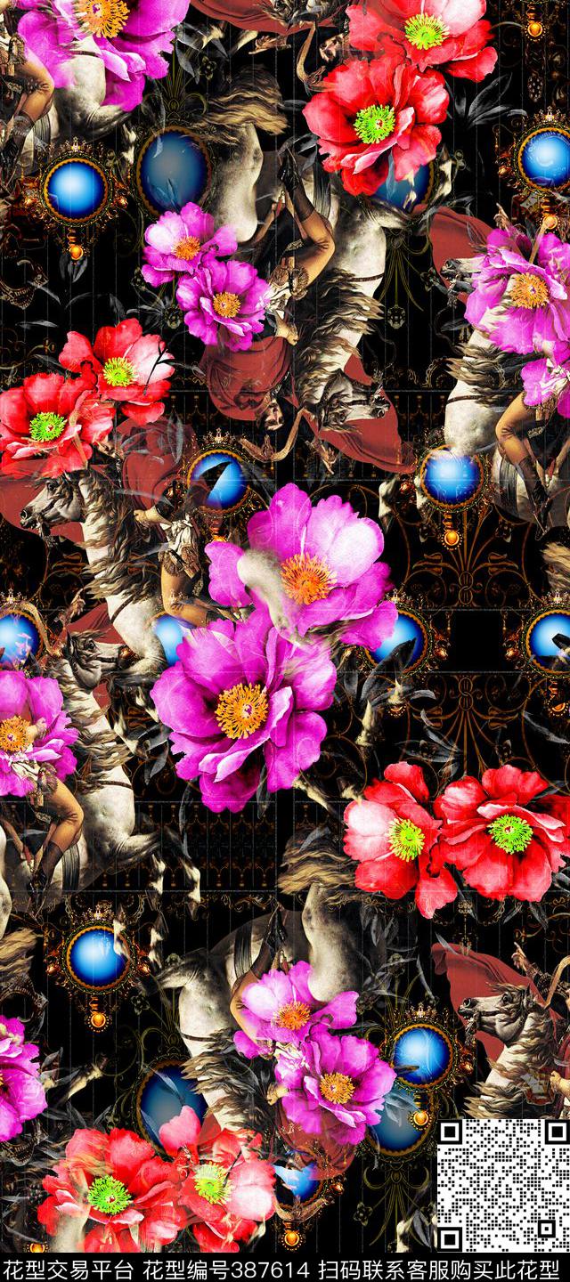 骑士花卉植物花卉数码印花华亿平台下载（图片编号: 387614） - 瓦栏（Walan）