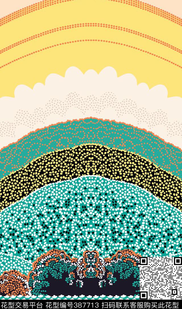 田园风云朵彩虹点子几何传统印花华亿平台下载（图片编号: 387713） - 瓦栏（Walan）