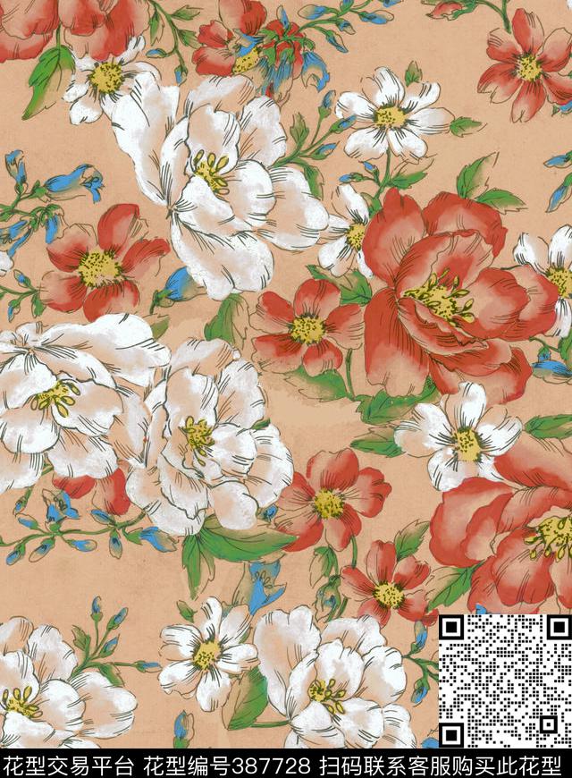 国内花卉清新传统印花华亿平台下载（图片编号: 387728） - 瓦栏（Walan）