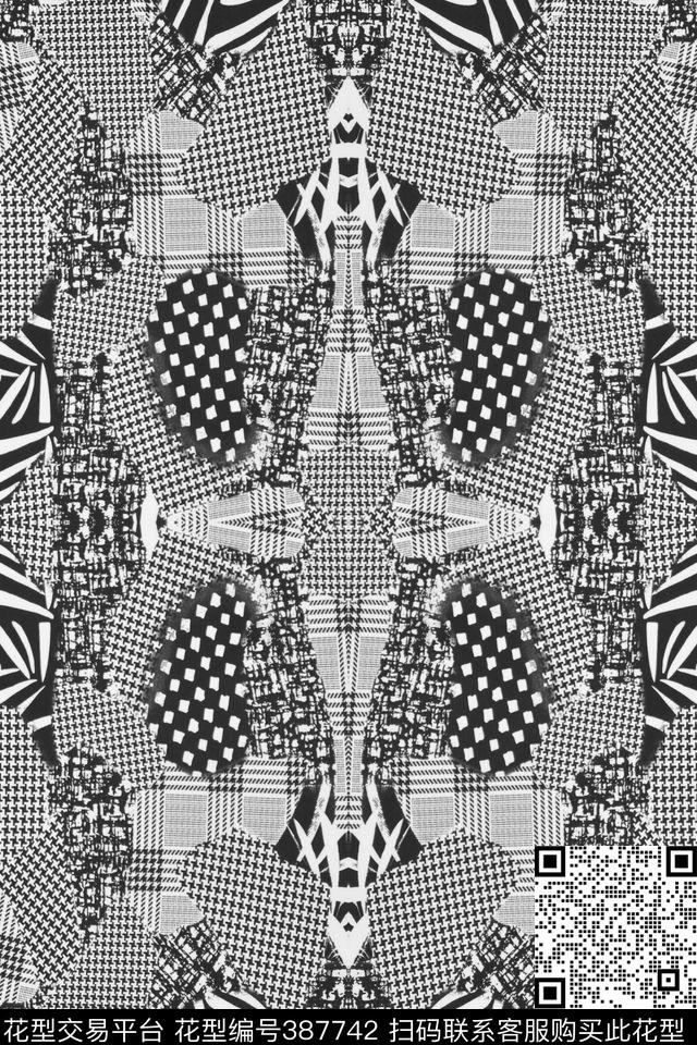 千鸟纹斑马纹黑白格子数码印花华亿平台下载（图片编号: 387742） - 瓦栏（Walan）