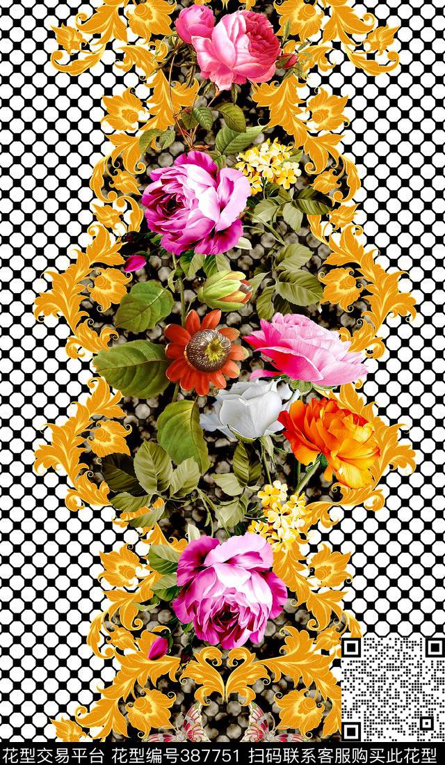 69*119cm\300dpi\tiff花卉欧式数码印花华亿平台下载（图片编号: 387751） - 瓦栏（Walan）
