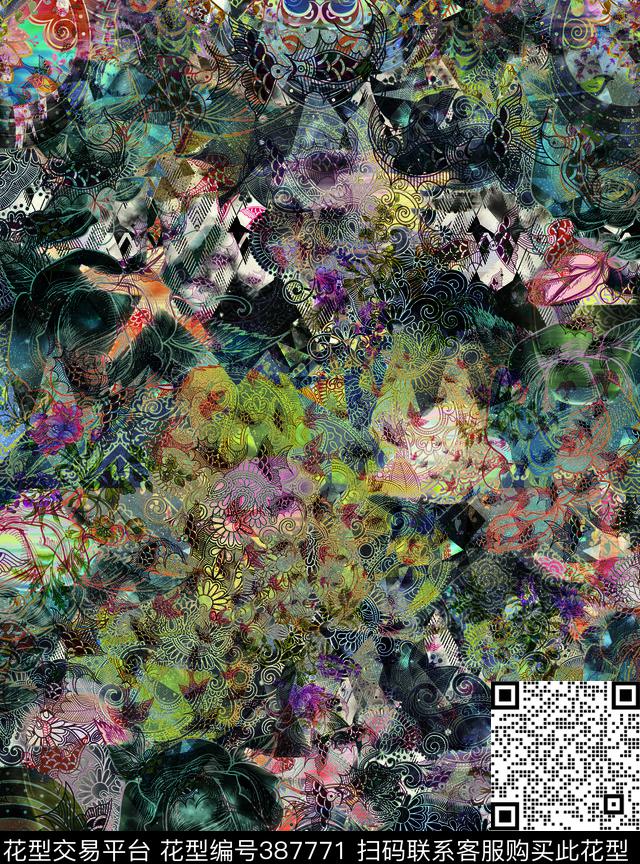 混乱随意搭花纹欧式复古数码印花华亿平台下载（图片编号: 387771） - 瓦栏（Walan）