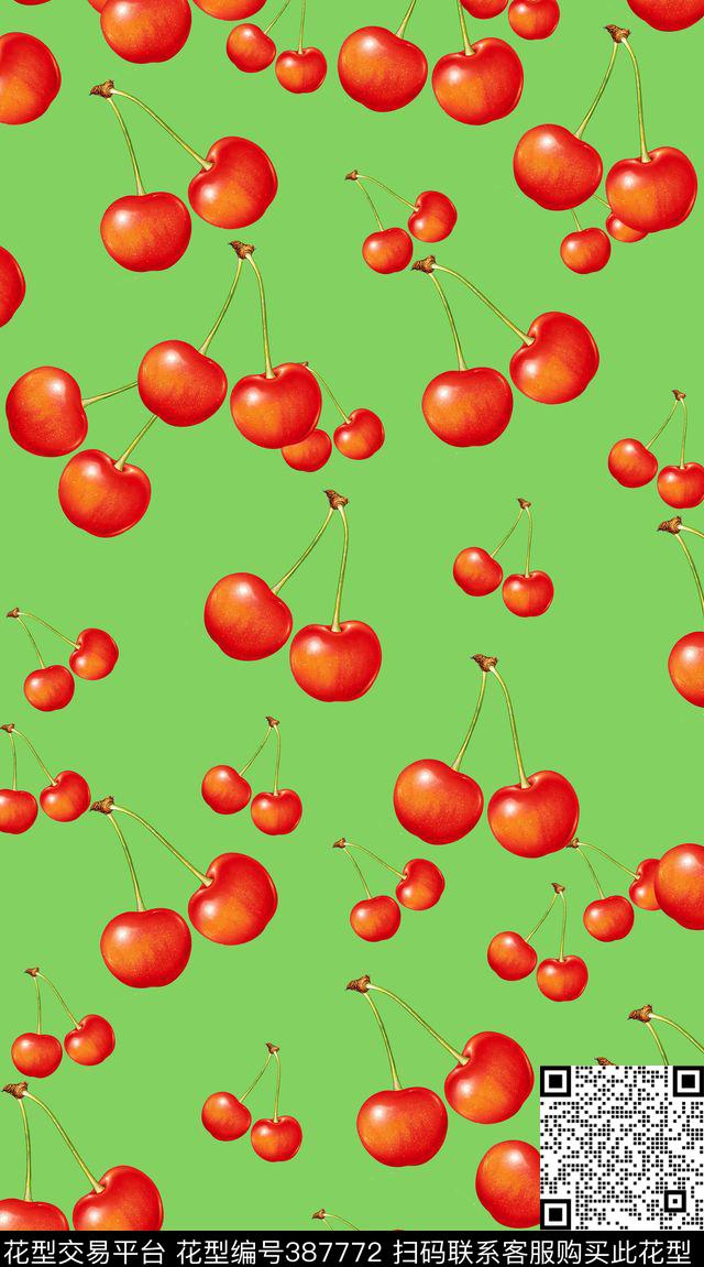 水果樱桃数码印花华亿平台下载（图片编号: 387772） - 瓦栏（Walan）