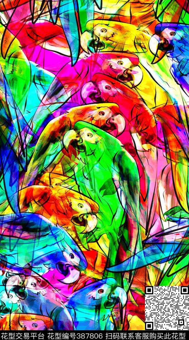 色彩鹦鹉服装数码印花华亿平台下载（图片编号: 387806） - 瓦栏（Walan）