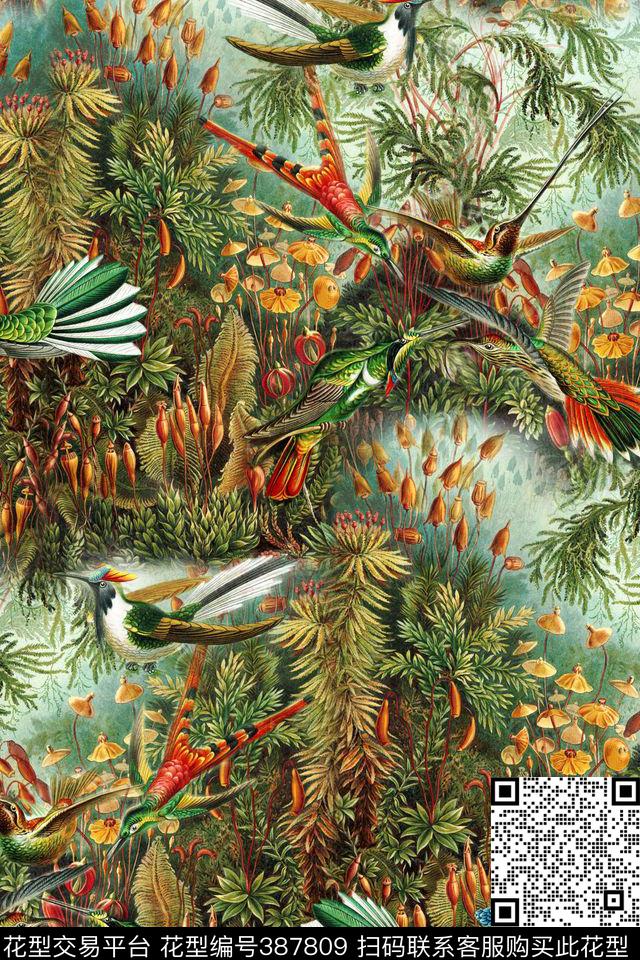 热带风情自然风景鸟数码印花华亿平台下载（图片编号: 387809） - 瓦栏（Walan）