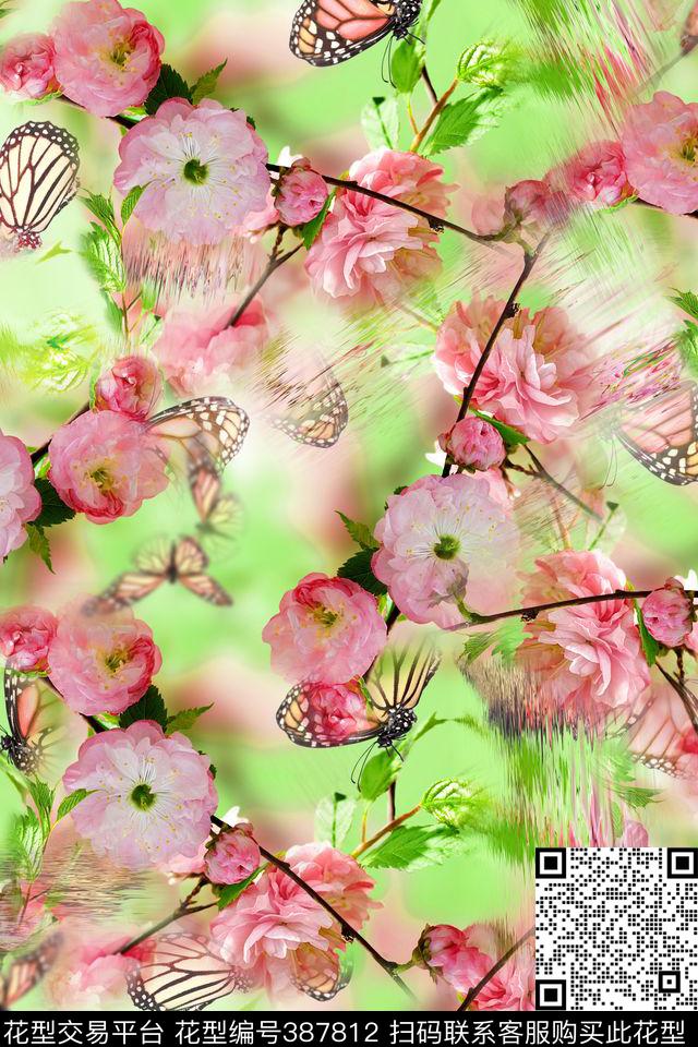 清新女装花卉蝴蝶数码印花华亿平台下载（图片编号: 387812） - 瓦栏（Walan）