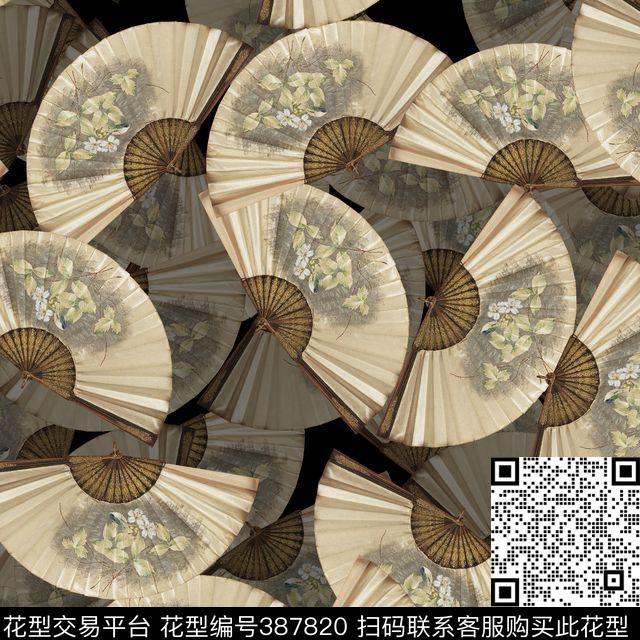 扇子古画数码印花华亿平台下载（图片编号: 387820） - 瓦栏（Walan）