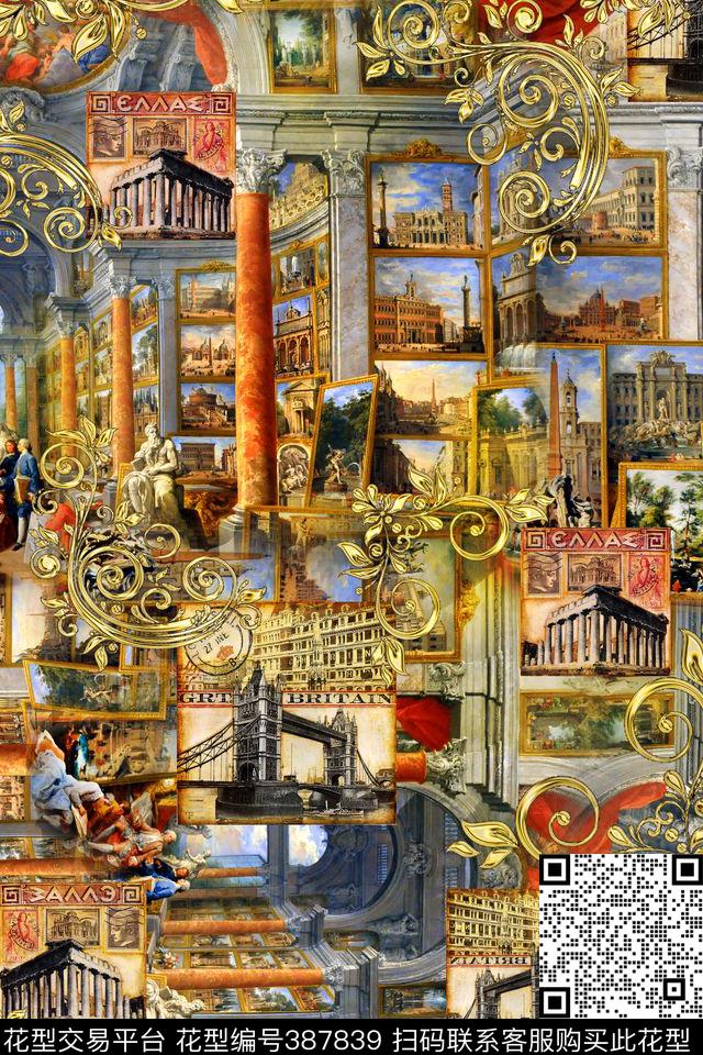 欧式几何拼接油画数码印花华亿平台下载（图片编号: 387839） - 瓦栏（Walan）