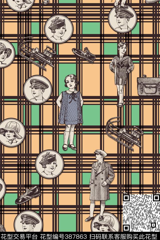 休闲风俏皮风俗印花条纹格子传统印花华亿平台下载（图片编号: 387863） - 瓦栏（Walan）