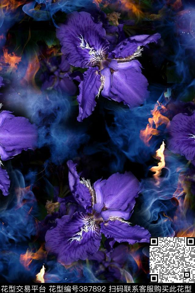 潮流复古花朵数码印花华亿平台下载（图片编号: 387892） - 瓦栏（Walan）