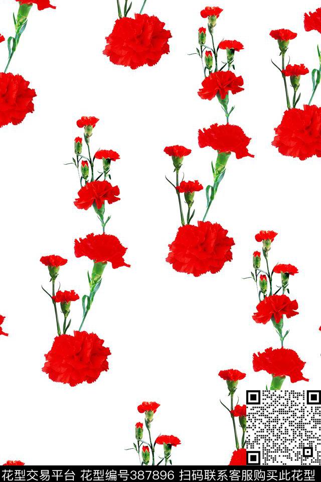 流行时尚红色康乃馨传统印花华亿平台下载（图片编号: 387896） - 瓦栏（Walan）