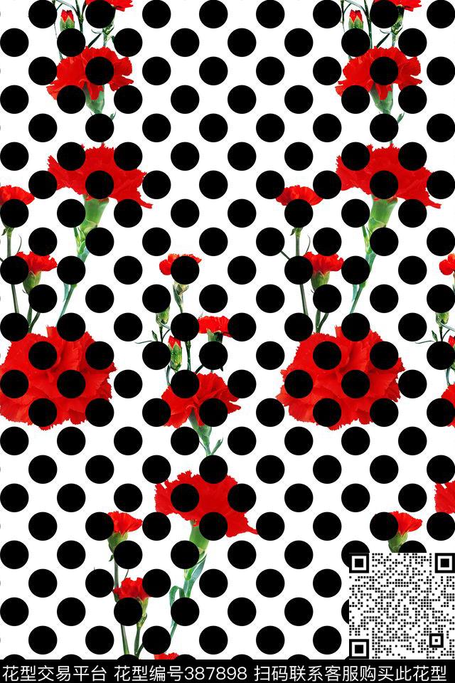 流行时尚红色康乃馨传统印花华亿平台下载（图片编号: 387898） - 瓦栏（Walan）