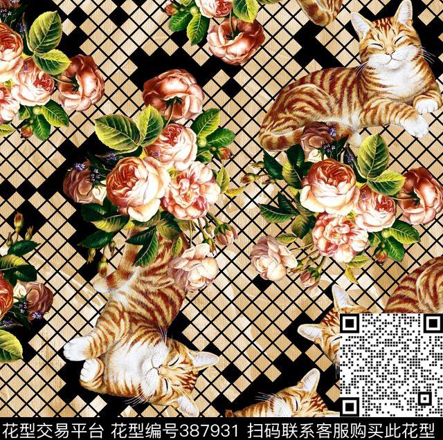 43.7*43.4cm\300dpi\tiff动物花卉数码印花华亿平台下载（图片编号: 387931） - 瓦栏（Walan）