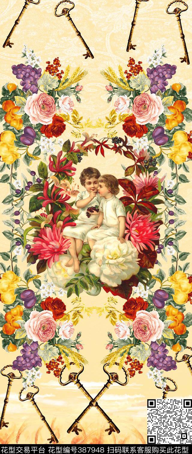 38*90cm\300dpi\tiff古典花卉数码印花华亿平台下载（图片编号: 387948） - 瓦栏（Walan）