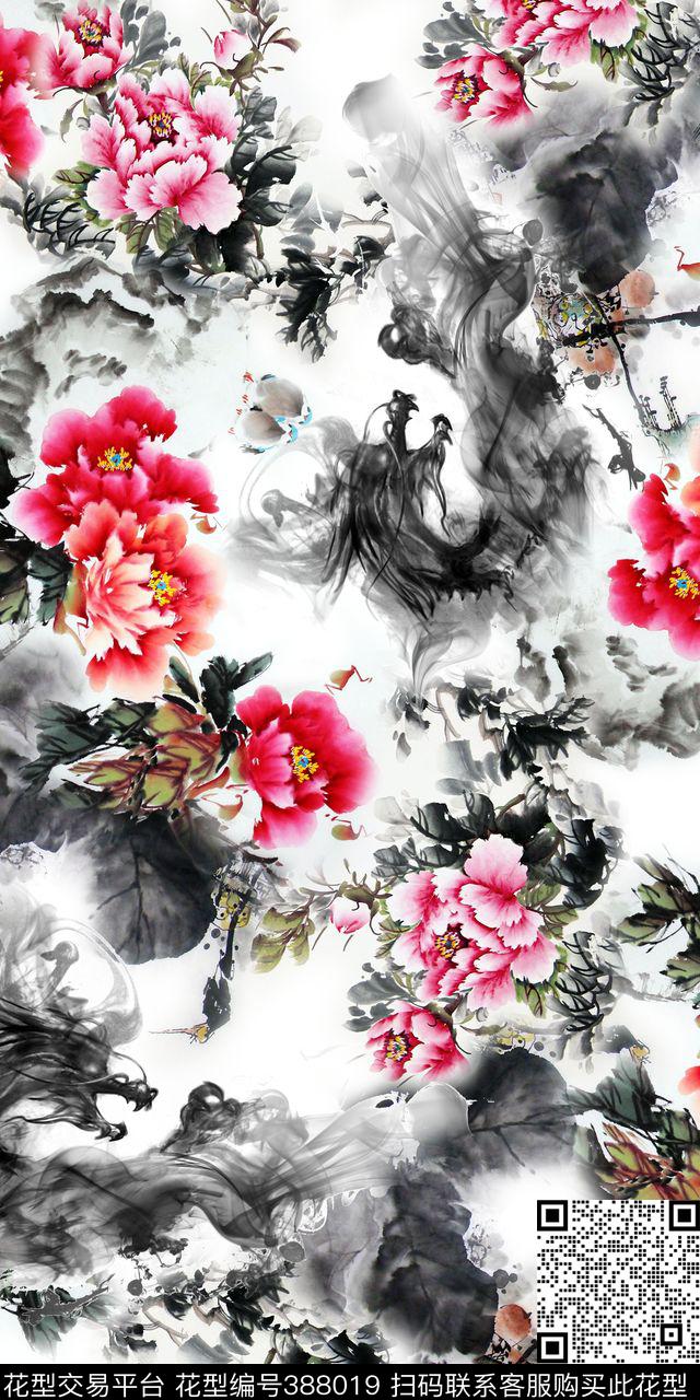 中国风牡丹艺彩——复古中国风数码印花华亿平台下载（图片编号: 388019） - 瓦栏（Walan）