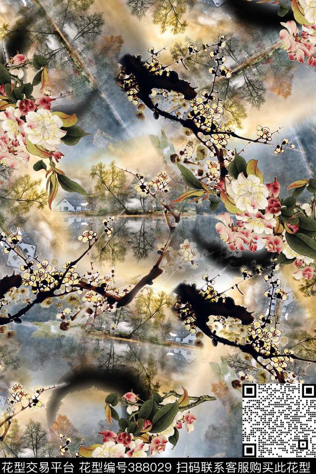 中国风水墨风景数码印花华亿平台下载（图片编号: 388029） - 瓦栏（Walan）