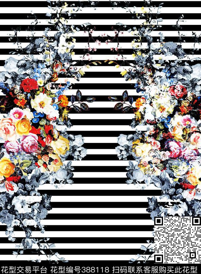 格子花黑白格子花数码印花华亿平台下载（图片编号: 388118） - 瓦栏（Walan）