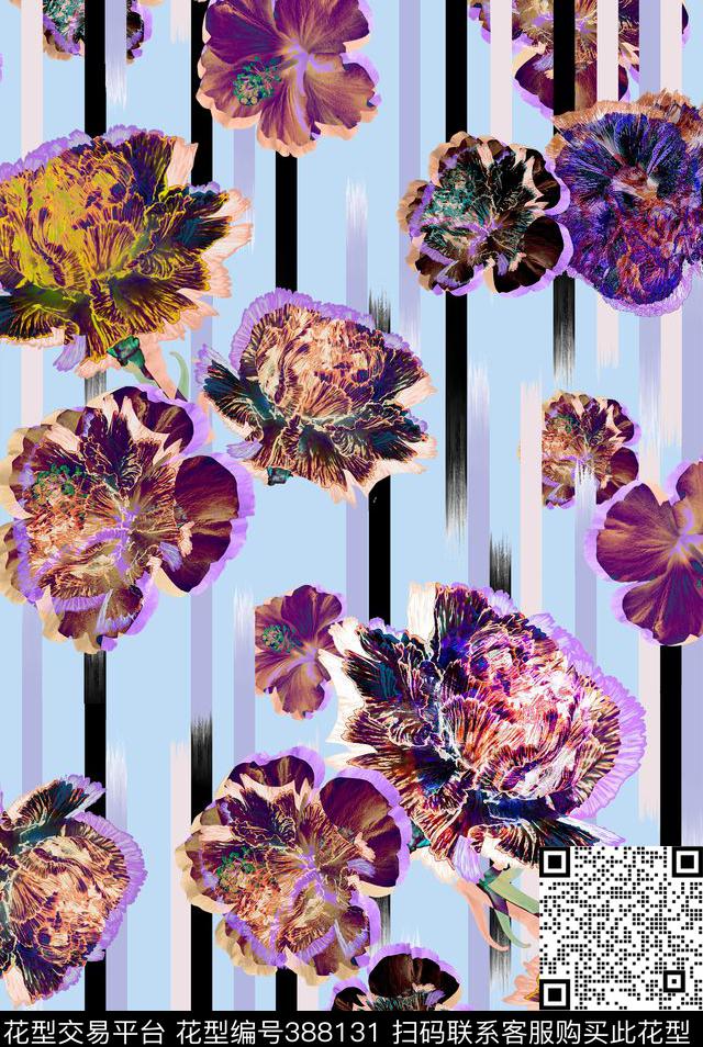 数码印花花卉条纹花卉数码印花华亿平台下载（图片编号: 388131） - 瓦栏（Walan）