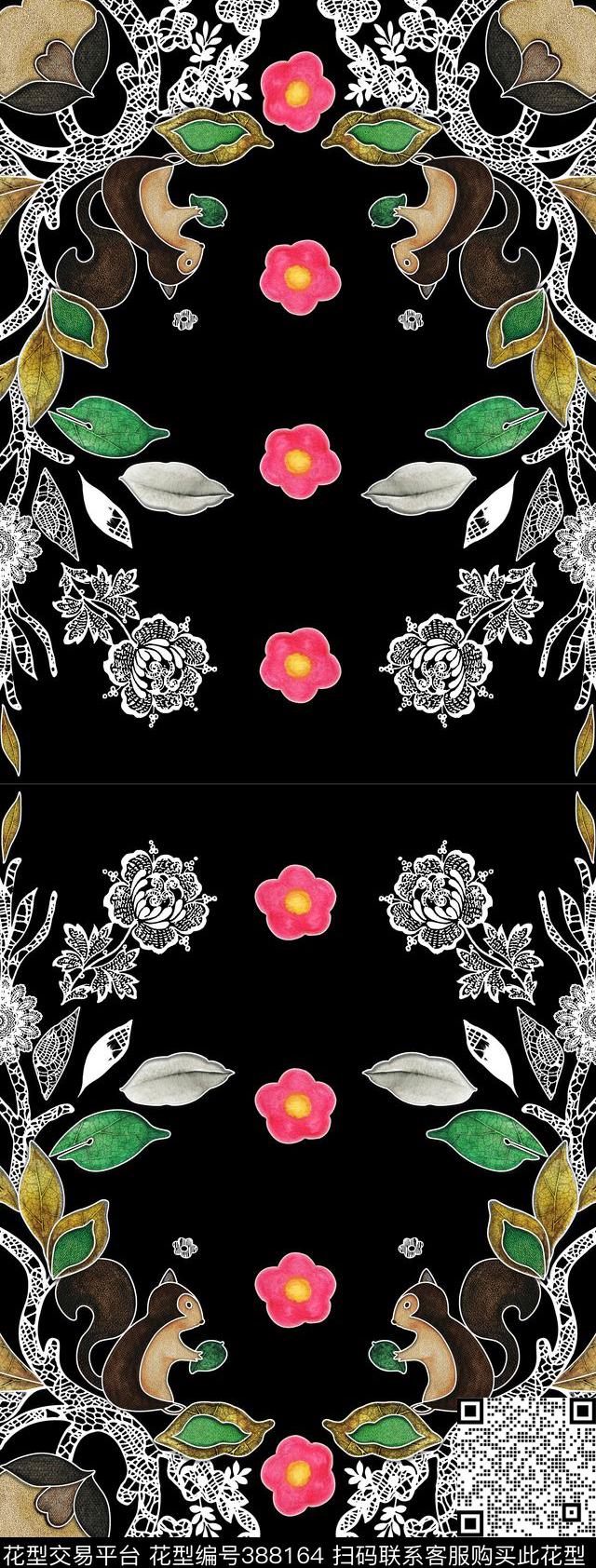 定位手绘松鼠传统印花华亿平台下载（图片编号: 388164） - 瓦栏（Walan）