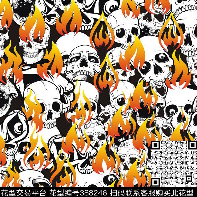 火焰骷颅头传统印花华亿平台下载（图片编号: 388246） - 瓦栏（Walan）