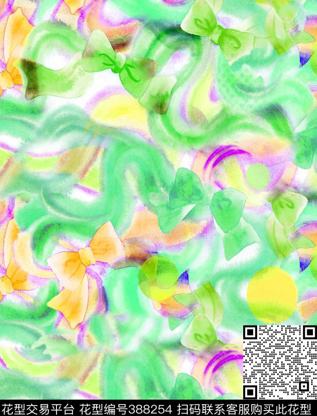 领结手绘油画效果数码印花华亿平台下载（图片编号: 388254） - 瓦栏（Walan）