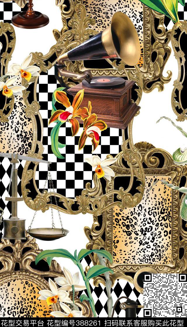 欧式花纹边框几何数码印花华亿平台下载（图片编号: 388261） - 瓦栏（Walan）