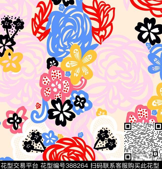 抽象花卉数码传统印花华亿平台下载（图片编号: 388264） - 瓦栏（Walan）