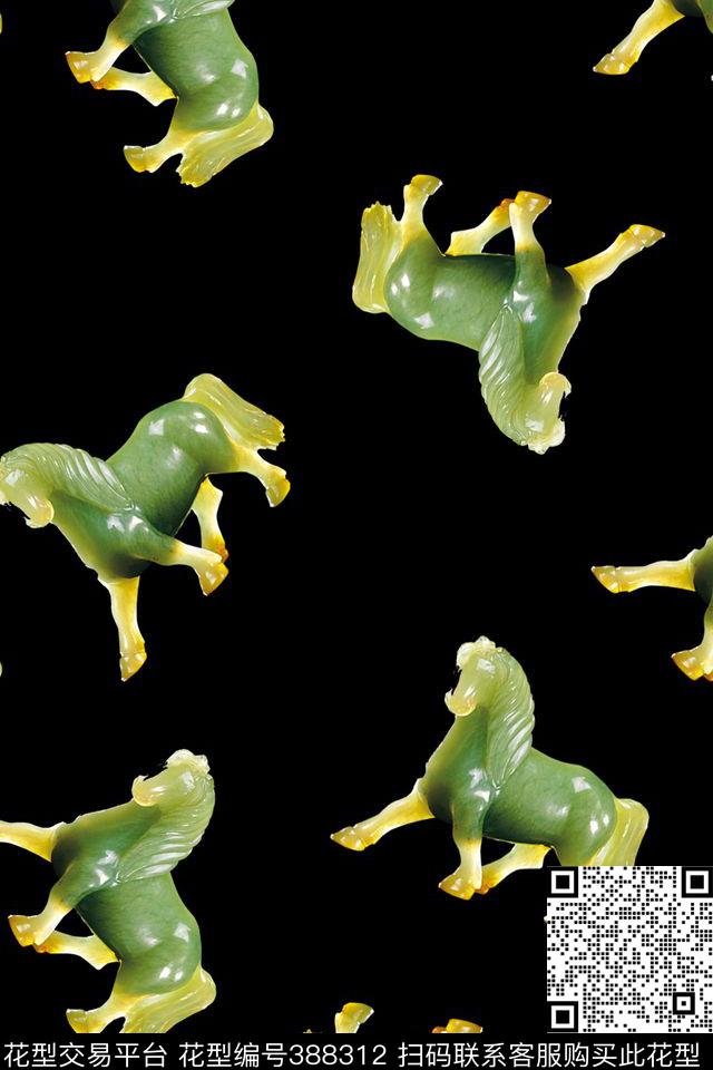 中国风立体感玉马传统印花华亿平台下载（图片编号: 388312） - 瓦栏（Walan）