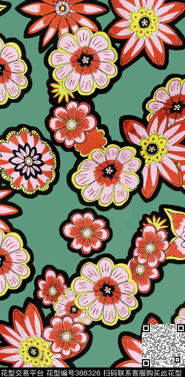 抽象创意大花传统印花华亿平台下载（图片编号: 388326） - 瓦栏（Walan）