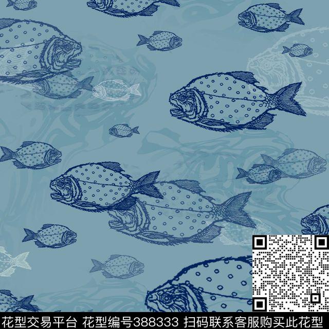 复古鱼乔木南音-动物华亿平台传统印花华亿平台下载（图片编号: 388333） - 瓦栏（Walan）