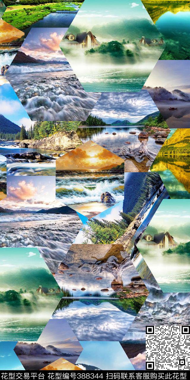 风景山水风景艺彩——流行拼接数码印花华亿平台下载（图片编号: 388344） - 瓦栏（Walan）
