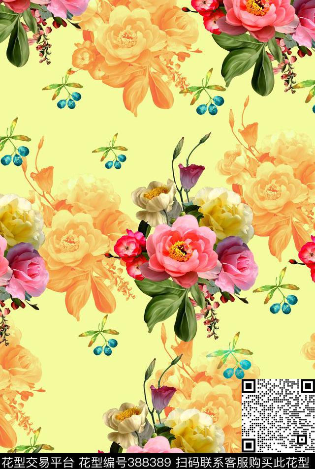 花卉油画花卉组合数码印花华亿平台下载（图片编号: 388389） - 瓦栏（Walan）