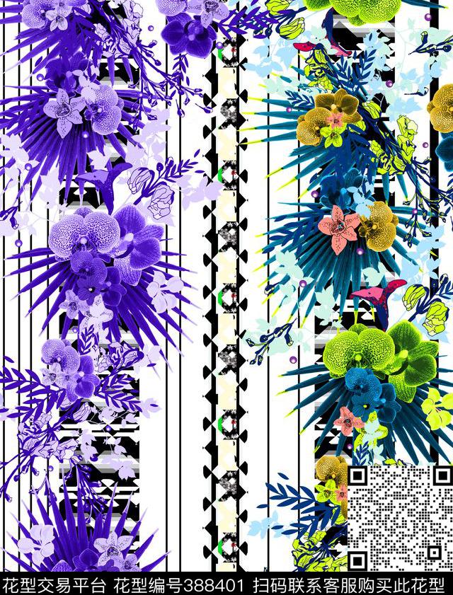 时尚几何花卉数码印花华亿平台下载（图片编号: 388401） - 瓦栏（Walan）