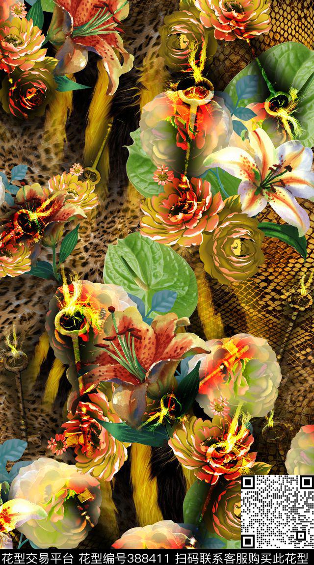 服装欧式宫廷动物纹数码印花华亿平台下载（图片编号: 388411） - 瓦栏（Walan）