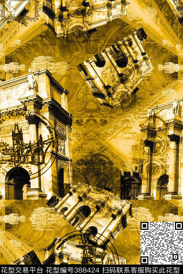 潮流复古建筑数码印花华亿平台下载（图片编号: 388424） - 瓦栏（Walan）