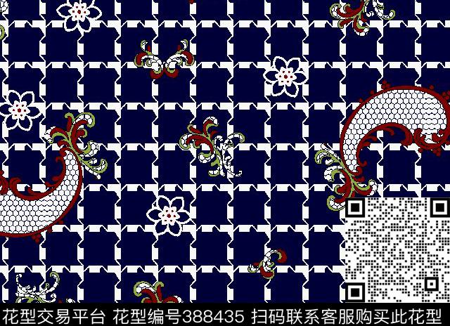 时尚方格腰果花女装传统印花华亿平台下载（图片编号: 388435） - 瓦栏（Walan）